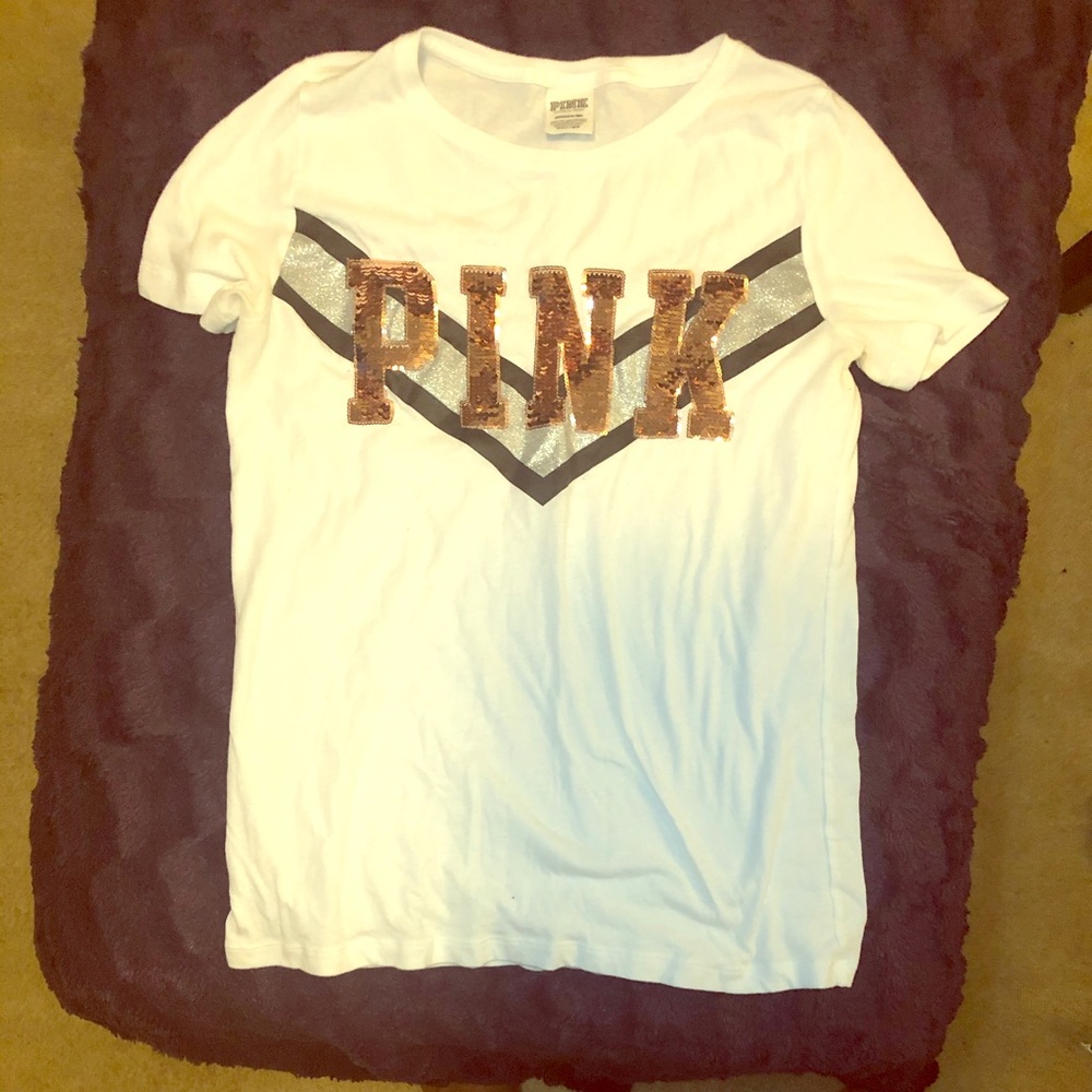 Pink brand white tee
